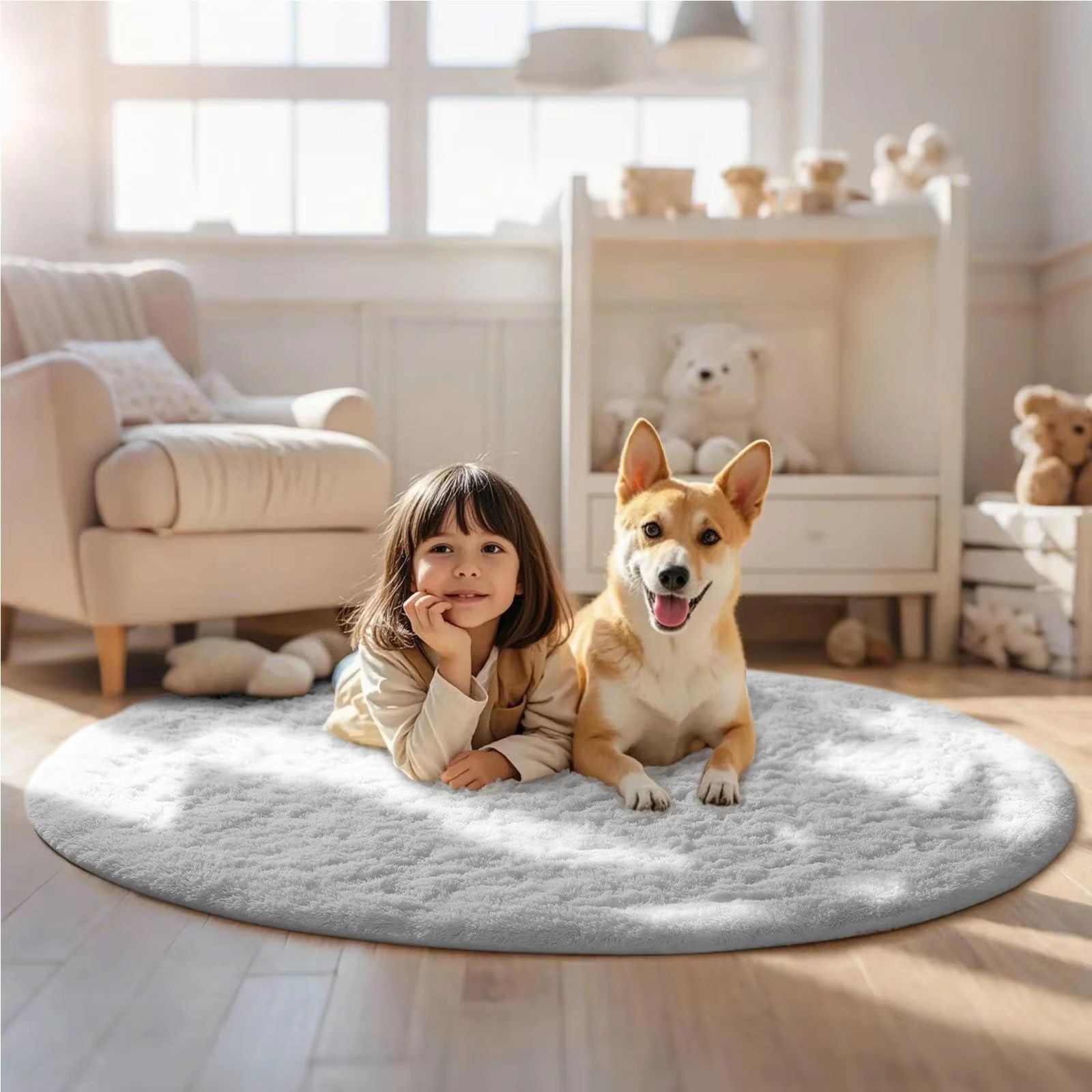 Ultra Soft Round Plush Kids Rug For Bedroom And Nursery Cozy Play Mat dark Blue diam120cm(47inch)