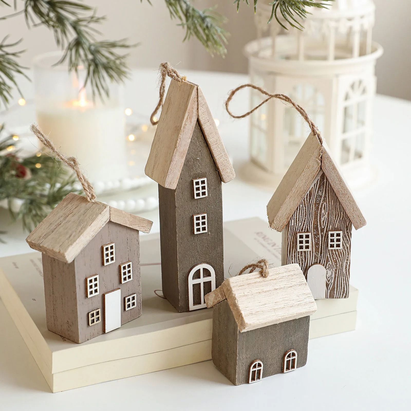 Wooden Christmas House Pendant Handcrafted Small Log House Ornament For Christmas Tree & Creative Holiday style 3