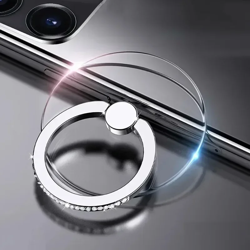 Transparent Circle Finger Ring Mobile Phone Holder Universal Cellphone Bracket For Men & Women silver