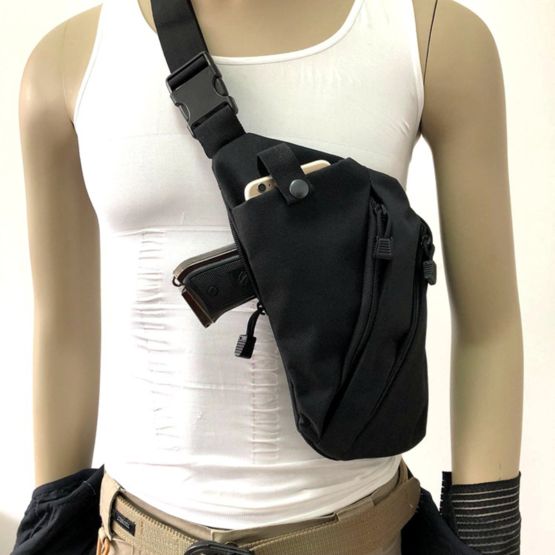 Concealed Carry Tactical Chest Bag Anti Theft Crossbody Holster Pack black Left Shoulder