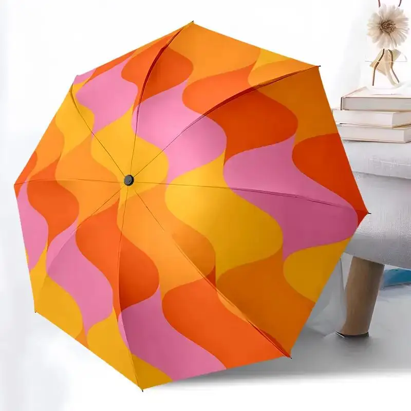 Automatisch öffnender/schließender Faltschirm mit 8-Rippen-Struktur, robustem Dach, leicht und tragbar, lebendige Mehrfarben (Pink, Orange, Gelb)