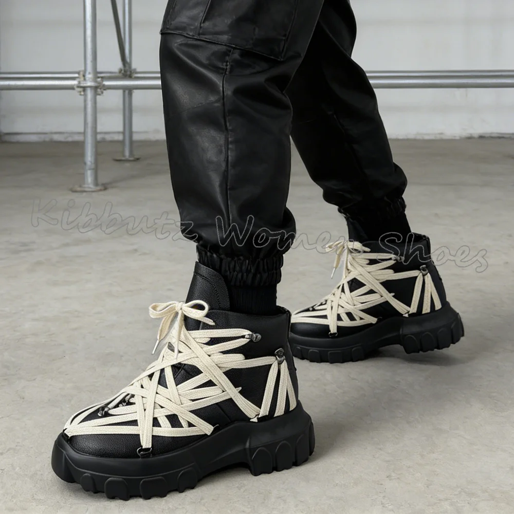 Cross Strap Stiefeletten Leder Gothic Punk Rock Einfarbig Frauen Schuhe Runde Kappe Falt mit Mode Neuheit Prägnante Sexy Neueste