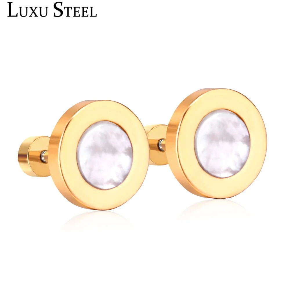 Luxus Stahl Frauen Schraube Ohr stecker Edelstahl Größe 6mm/10mm weiß/schwarz Muschel runden Ohrring Modeschmuck Geschenk Großhandel Image