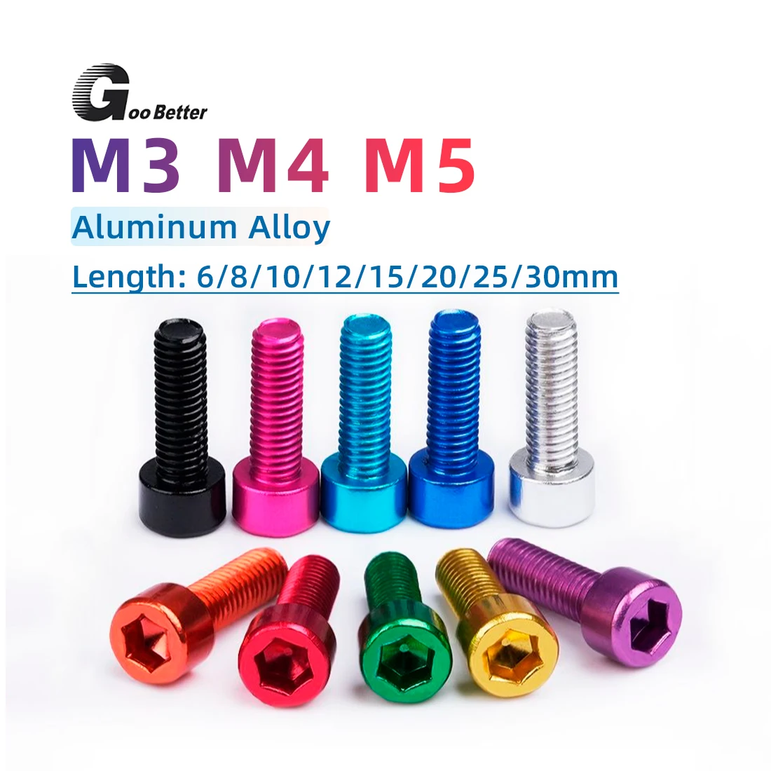 10 Stück Aluminium-Inbusschrauben DIN912, farbige Aluminium-Innensechskantschrauben, Maschinenschrauben M3 M4 M5 M6x6/8/10/12/15/20/25/30mm