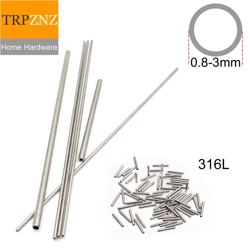 Kapillarrohr aus 316L-Edelstahl, Mikrotubule, 0,8–3 mm Außendurchmesser, 50 cm Länge, korrosionsbeständig, rostfrei, für Metallschmuckrahmen Image