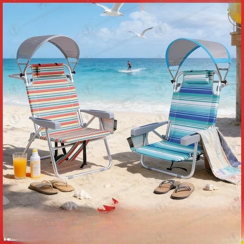 Klappbarer Strandstuhl mit Sonnendach, Tragbarer Outdoor-Campingstuhl, Verstellbarer Sonnenschutz, 2-in-1 Liegestuhl Image