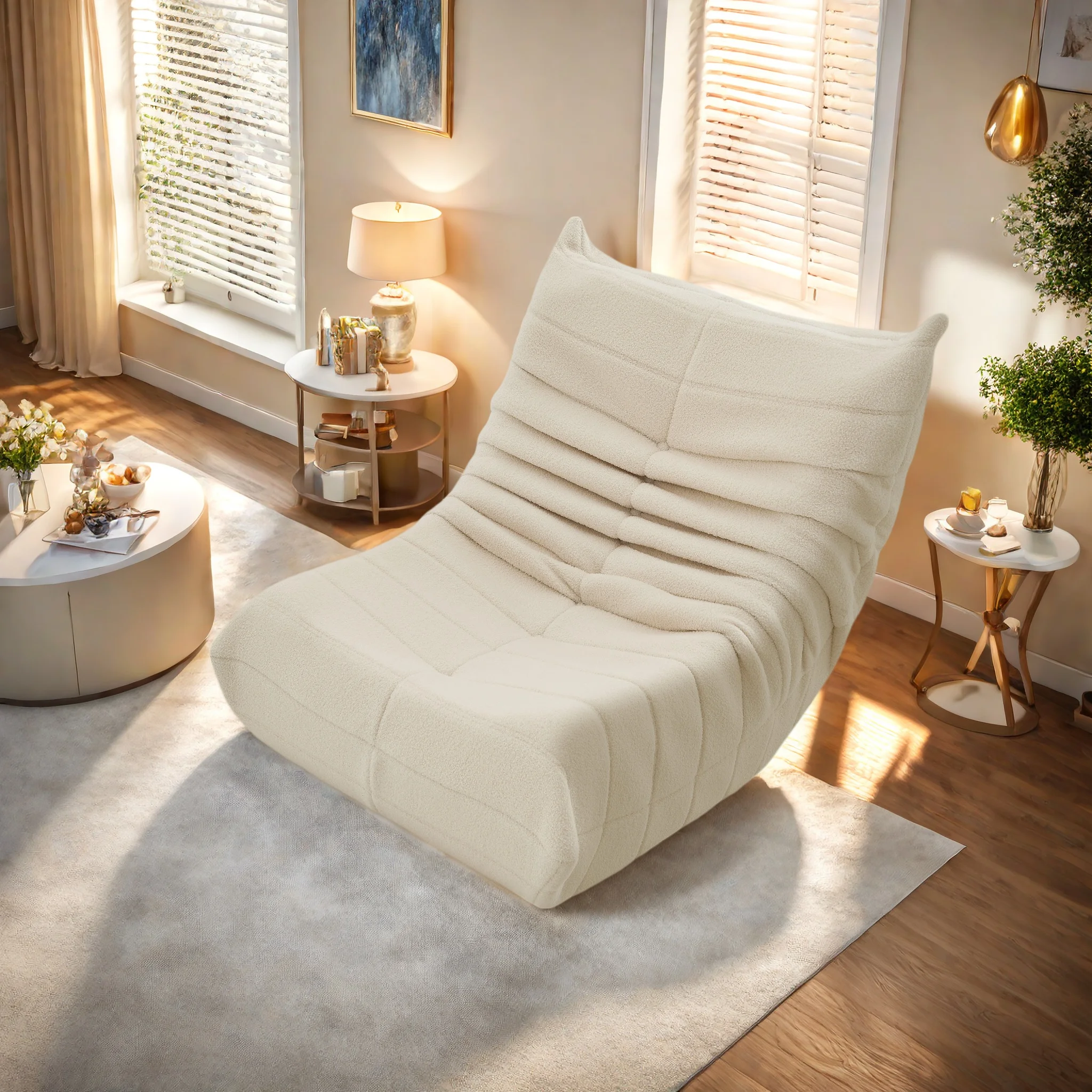 Rosahqnda Sitzsack-Sofa, Bodensofa, Bodensessel mit Rückenlehne, Teddy-Samt-Relaxsessel, Lazy Sofa, Sitzsack-Sessel für Schlafzimmer