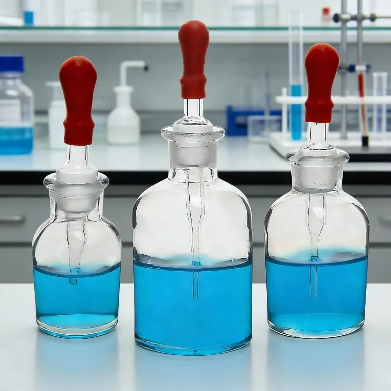 Glas-Tropfflasche 30ml 60ml 125ml Bernstein Klar Matt Alkalibeständiger Laborbehälter für Chemische Experimente und Lagerung Image