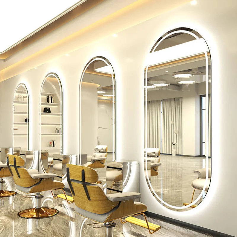 Moderner Großer Wandspiegel für Friseursalons mit LED-Beleuchtung, Spezieller Boden-LED-Wandspiegel, Schneller Versand