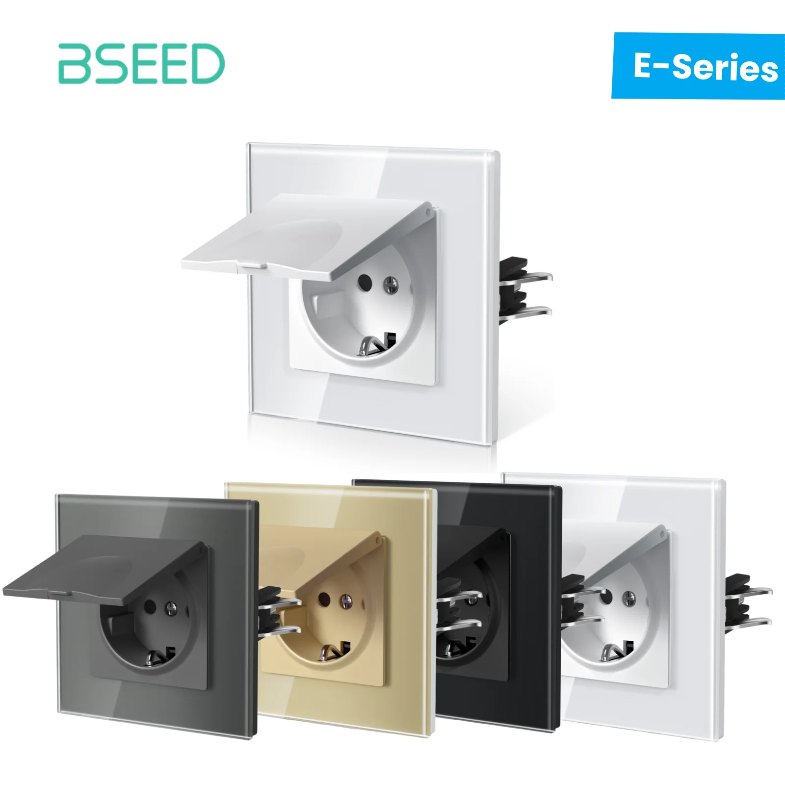 BSEED E-Serie EU-Standard Wasserdichte Wandsteckdose mit Abdeckung Kristallglas-Panel 16A 110V-250V Image