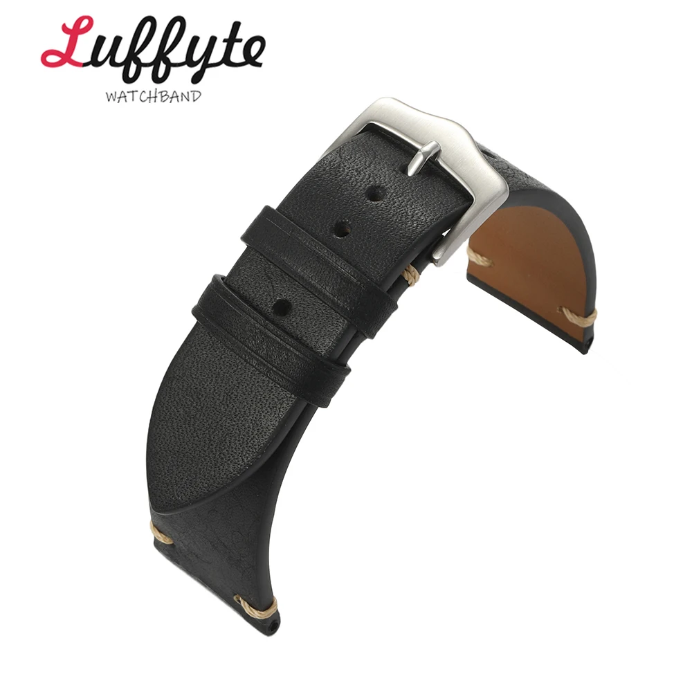 Herren-Uhrenarmband aus mattem Kalbsleder mit Edelstahlschnalle, 20 mm, 22 mm, lässiges Retro-Ersatzarmband aus echtem Leder Image