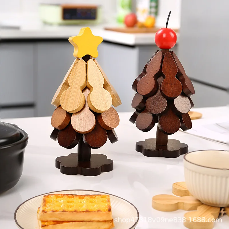Ein Baum-Wärmeisolationspolster, Untersetzer aus massivem Holz, hochtemperaturbeständige Tischsets für die Tischdekoration zu Hause, Weihnachtsgeschenk Image