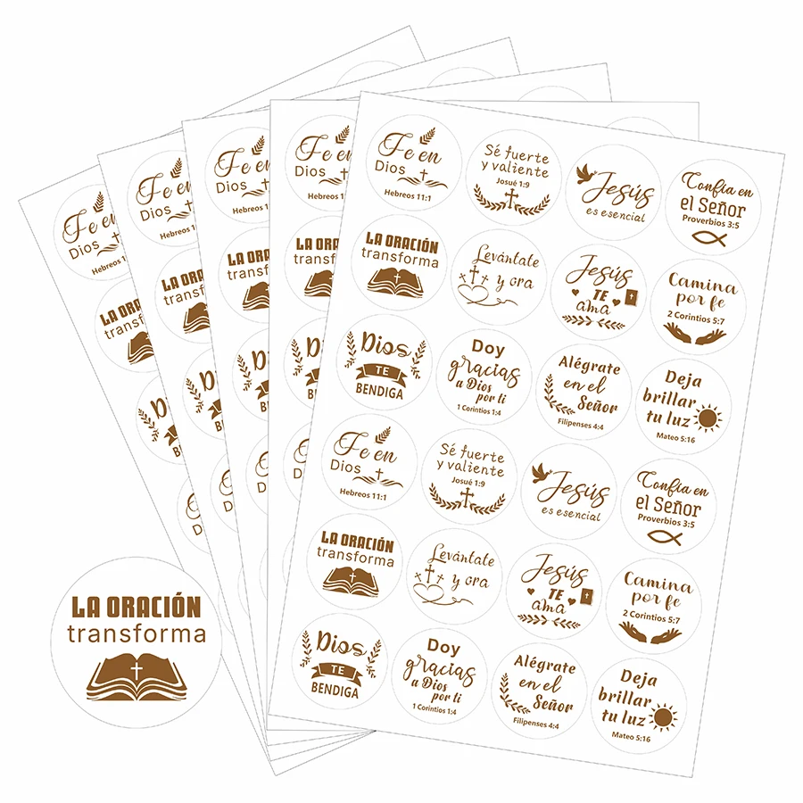 120 Stück Spanische Bibelvers-Aufkleber, Glaubenssprüche Christliche Zitat-Etiketten für Geschenkverpackungen, Briefumschlag-Versiegelung, Tagebuch Image