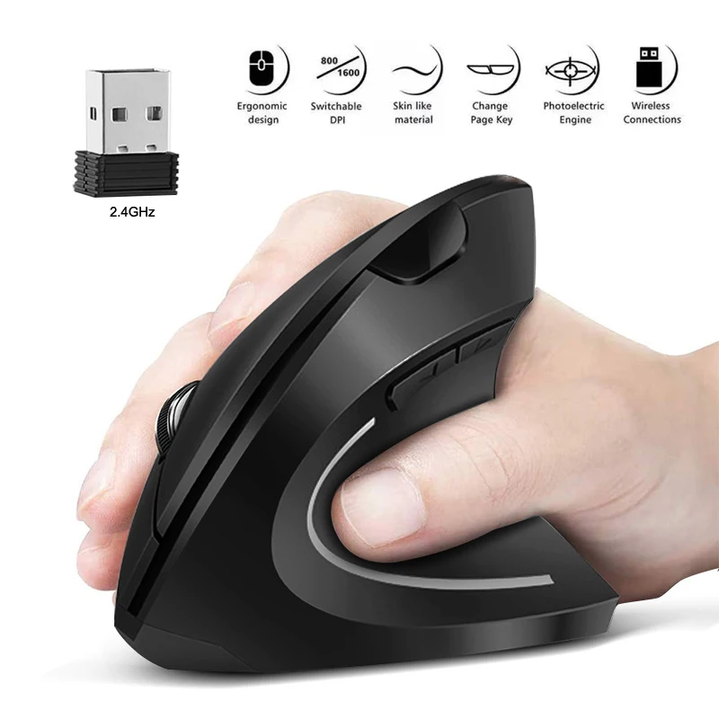 Kabellose Maus, vertikale Maus, ergonomisch, leicht, 800/1200/1600 DPI, verstellbar, ergonomische Mäuse, Handgelenkschutz, Computer, Laptop Image