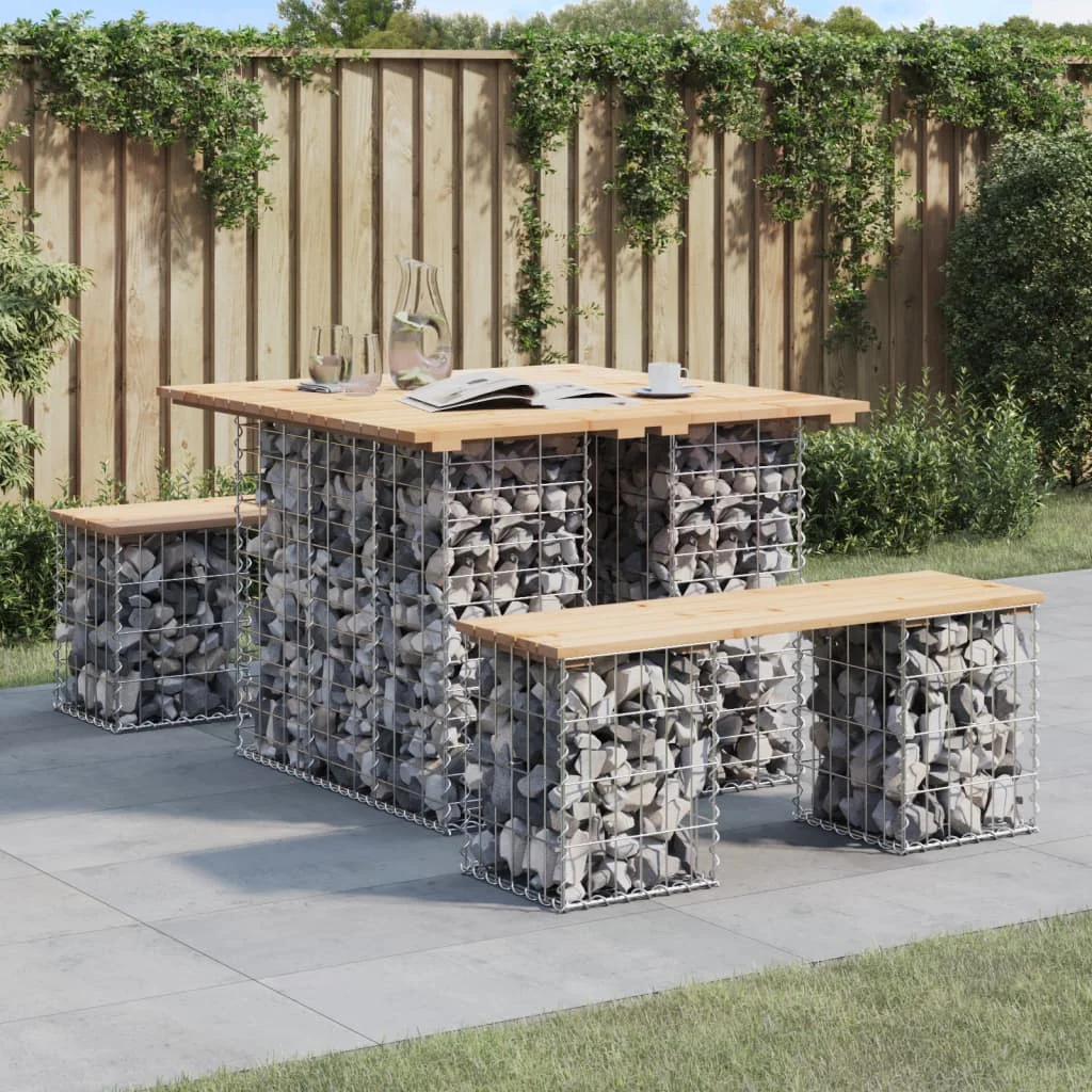 Gabion Design Gartentisch 100x102x72 cm, Massives Kiefernholz, Moderner Gartentisch, Holztisch für Terrasse und Hof (nur Tisch)
