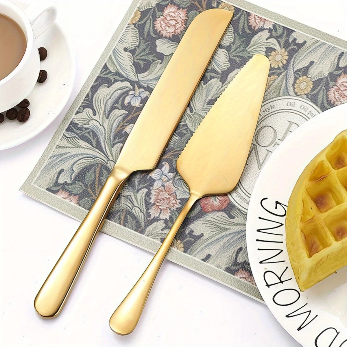 Langlebiges Edelstahl-Kuchenmesser und Spatel-Set - Eleganter Pizzaschneider & Backwerkzeuge für Hochzeiten, Geburtstage Image