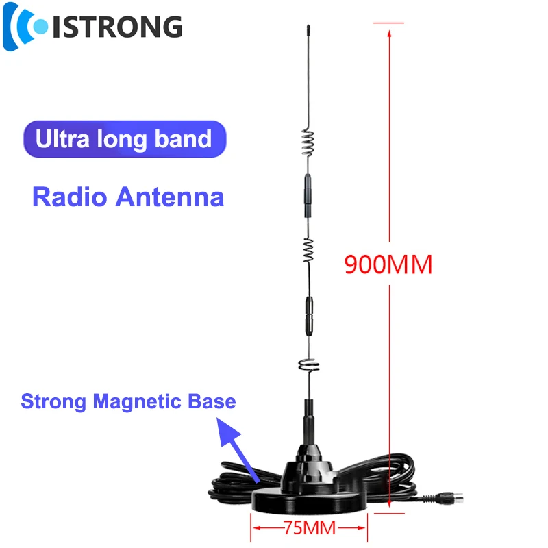 Vollband-Funkantenne für den Außenbereich mit starker Magnetfuß, kurze Welle/mittlere Welle/FM-Signalverstärker, Heim- und Auto-Leistungsverstärker, 5 m Image