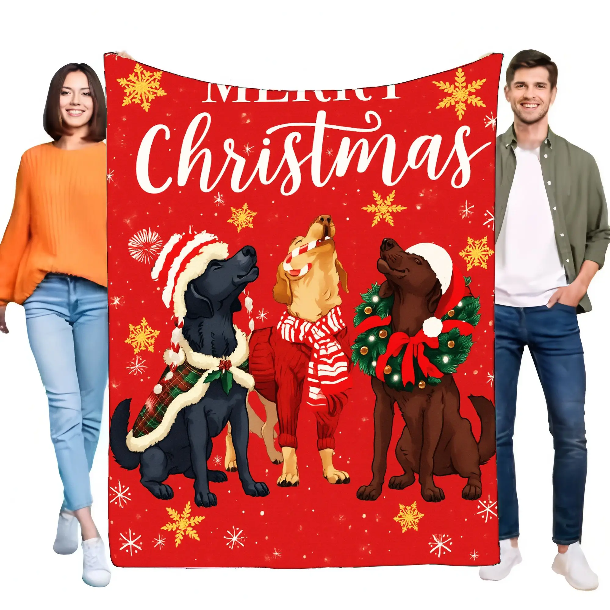 Decke „Merry Christmas Hunde“, gemütlicher weicher Fleece-Überwurf, ideal als Weihnachtsdekoration, Geschenk für Haustierliebhaber, stilvoller, warmer Überwurf für Schlafsofa