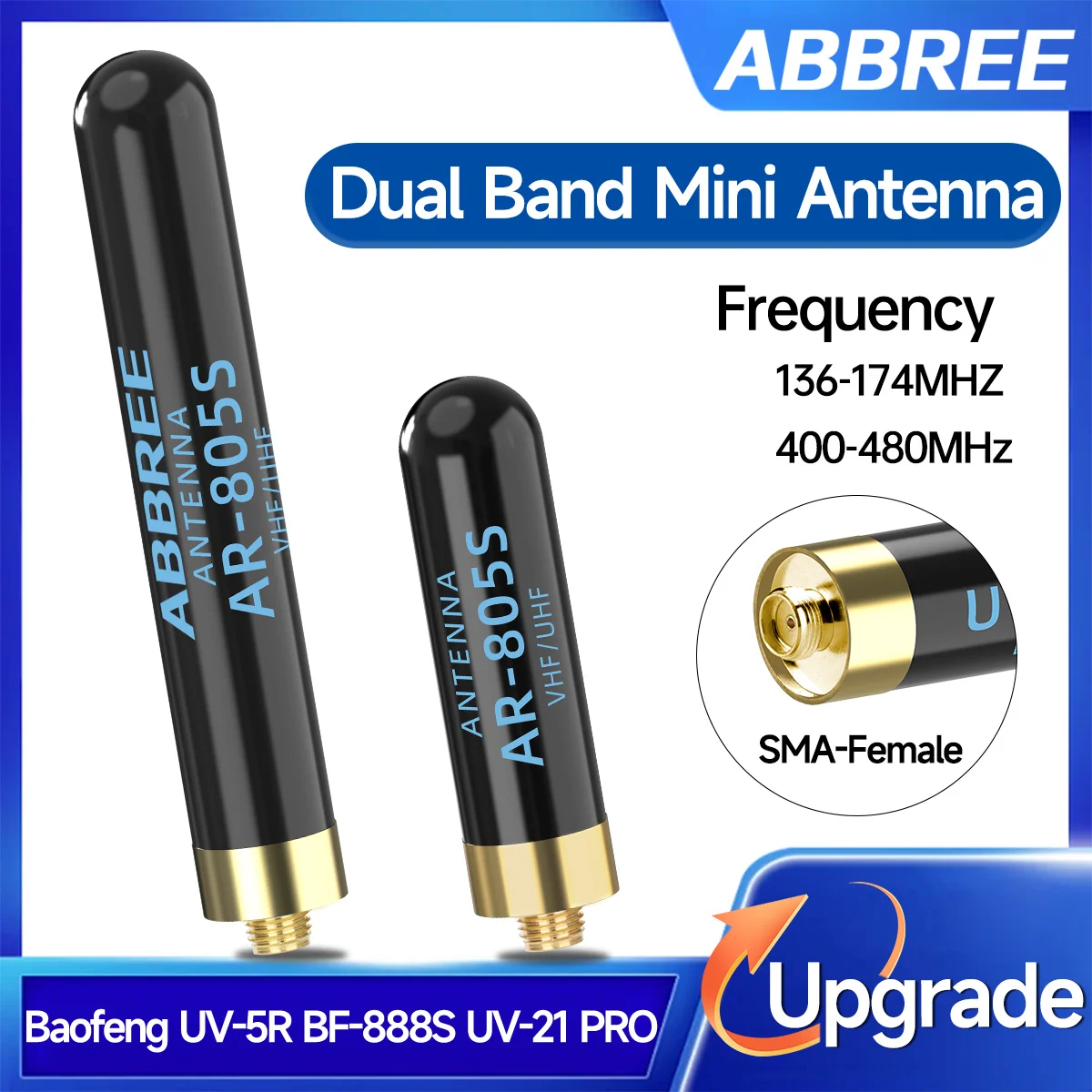 ABBREE AR-805S PLUS Walkie-Talkie-Antenne SMA-Buchse Dualband Upgrade AR-805S für Baofeng UV-5R UV-32 UV-21 PRO Zwei-Wege-Funkgerät Image