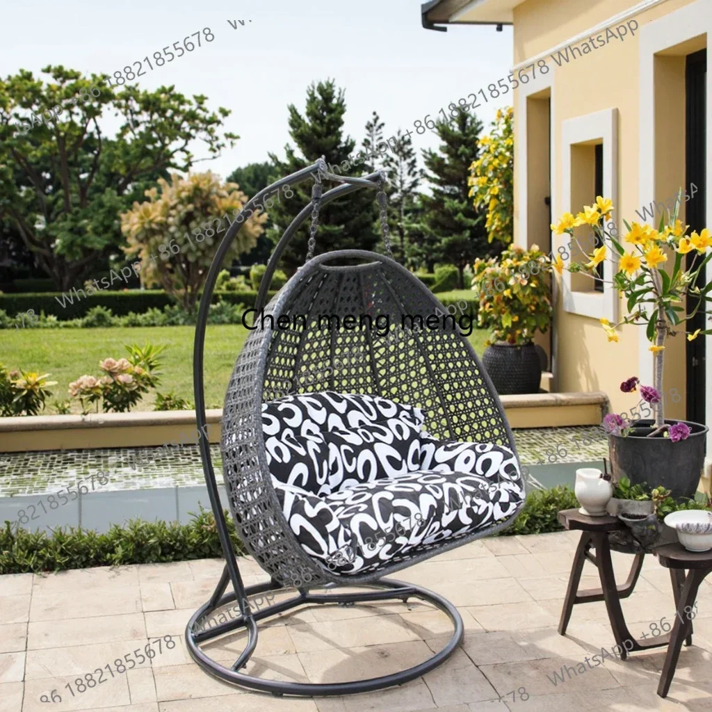 D182 Rattan Hängesessel mit Ständer, Moderner Patio-Schaukelkorb, Hängematte für Balkon und Garten, Outdoor