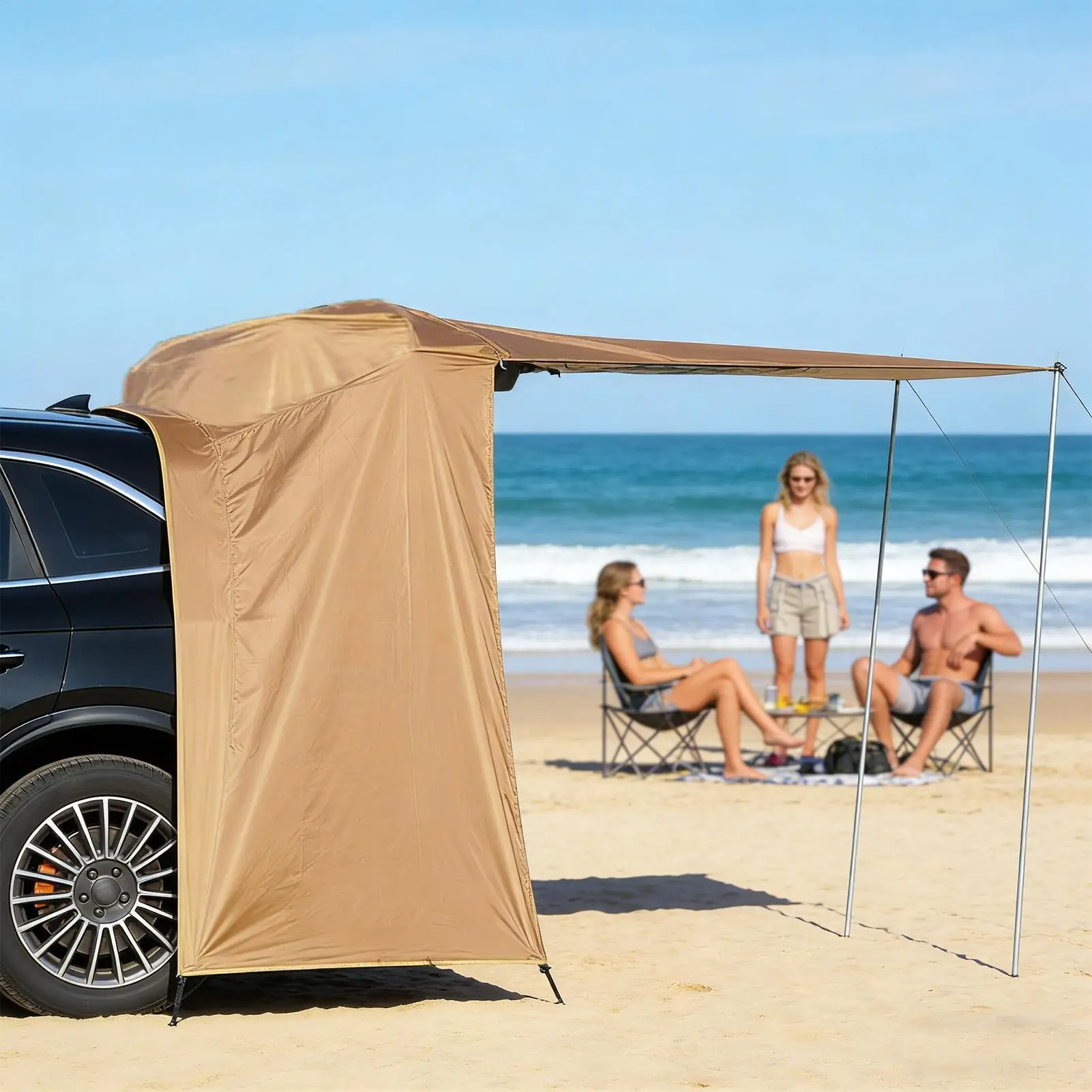 Auto-Campingzelt, atmungsaktiv, verstellbar, wasserdicht, UV-beständig, tragbares Heckklappenzelt, SUV-Vordach für Limousinen, LKWs, Automobile Image