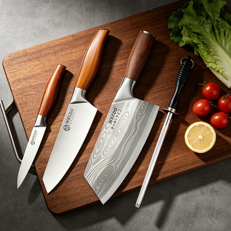 WXCOO Küchenmesser aus Edelstahl, Fleischmesser mit Holzgriff, Japanisches Lachsmesser, Hackmesser für Küche und Haushalt Image
