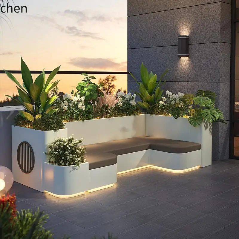 HTT-Set aus Edelstahl für den Innenhof, Blumenkasten und Hocker, Outdoor-Freizeitsitz, Terrasse, Gartenzaun Image