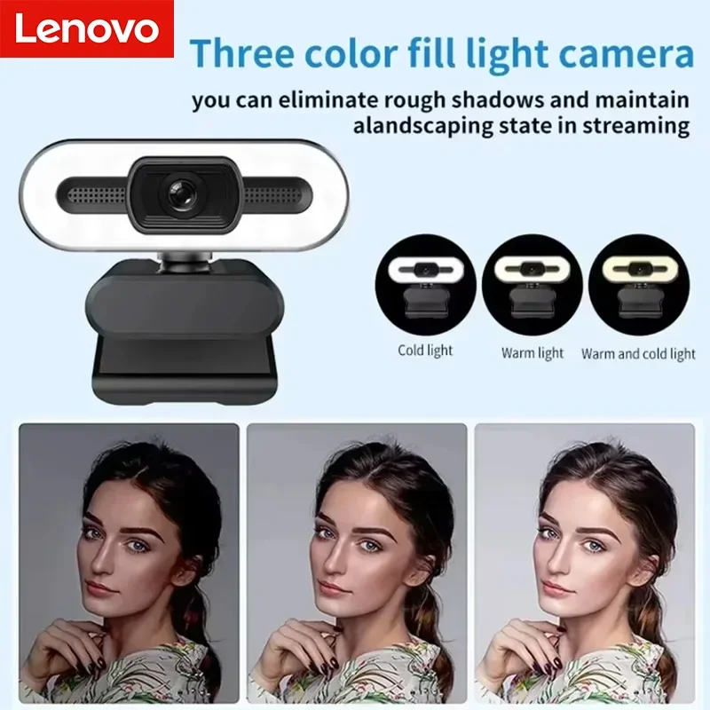 Lenovo 4K Fill Light Webcam 2K Autofokus-Streaming-Kamera 1080P Full HD Datenschutzsicher Benutzerfreundlich Eingebautes Mikrofon Image