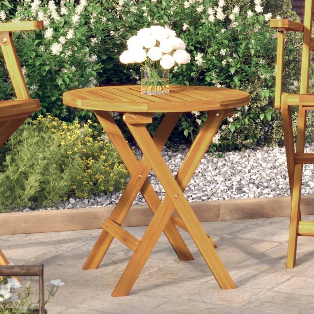 Bistrotisch Ø46x47 cm Massives Akazienholz Moderner wasserfester Gartentisch Holztisch für Terrasse und Hof (nur Tisch)