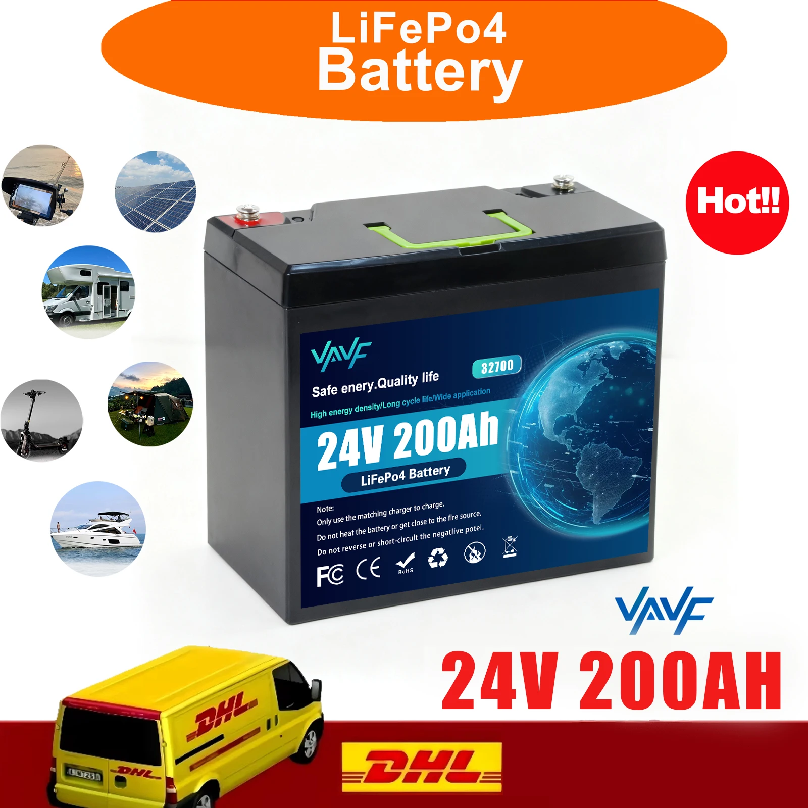 200AH 24V wiederaufladbare Lifepo4-Batterie  Fit Phosphat-Batterie mit BMS,  für USV, zuverlässige Wohnmobile, netzunabhängige, Marine- und Solaranwendungen Image