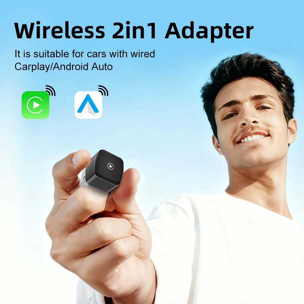 FLIXIVI CarPlay Android Auto Adapter 2in1 Kabelgebunden zu Kabellos 5GHz WiFi5, Plug-and-Play, für OEM Kabelgebundenes CarPlay/Auto-Fahrzeuge Image