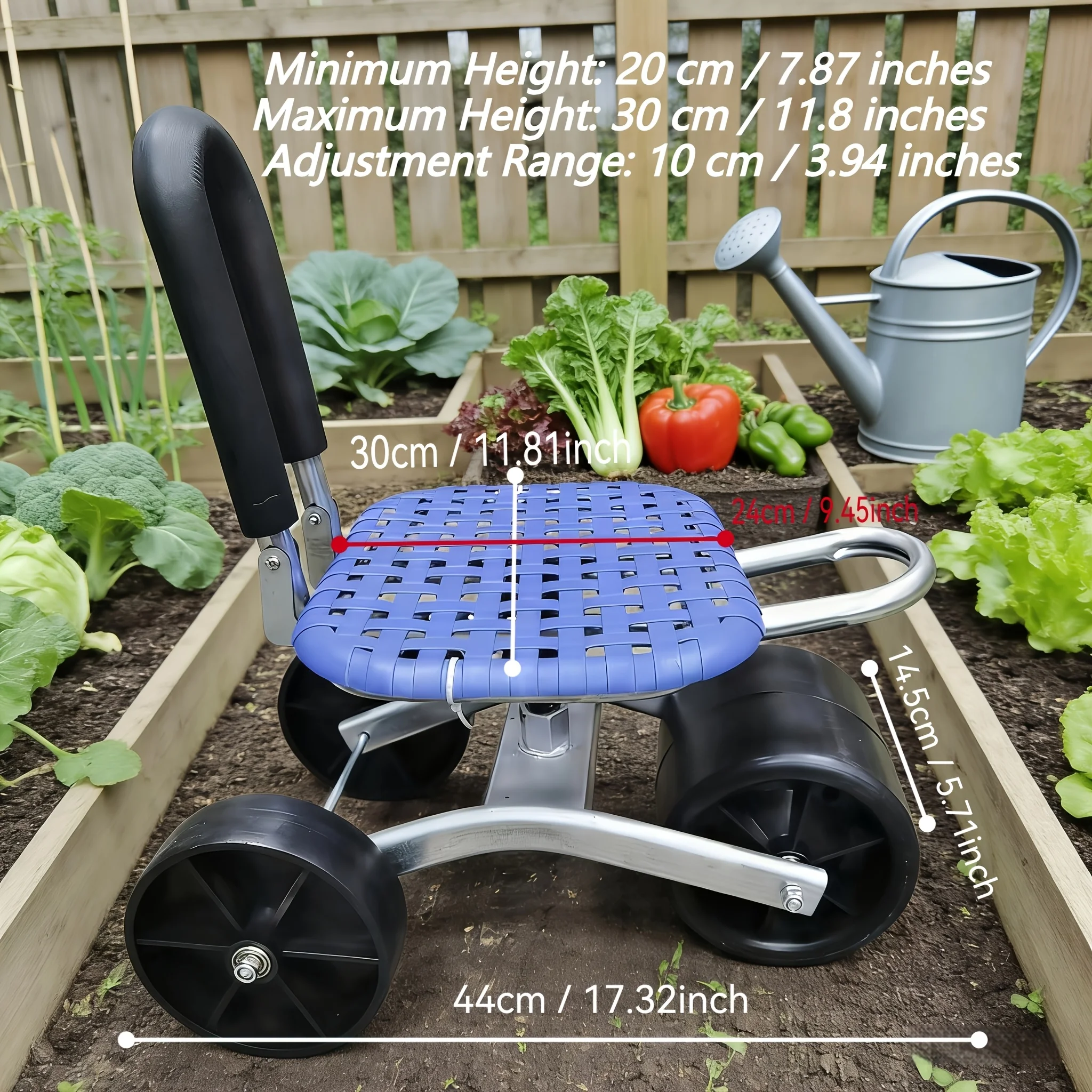 Rollbarer Gartenwagen mit Sitz, höhenverstellbar, 360° drehbar ° Drehbare Räder, Robuster Gartenstuhl für Pflanzarbeiten und Gartenarbeit Image