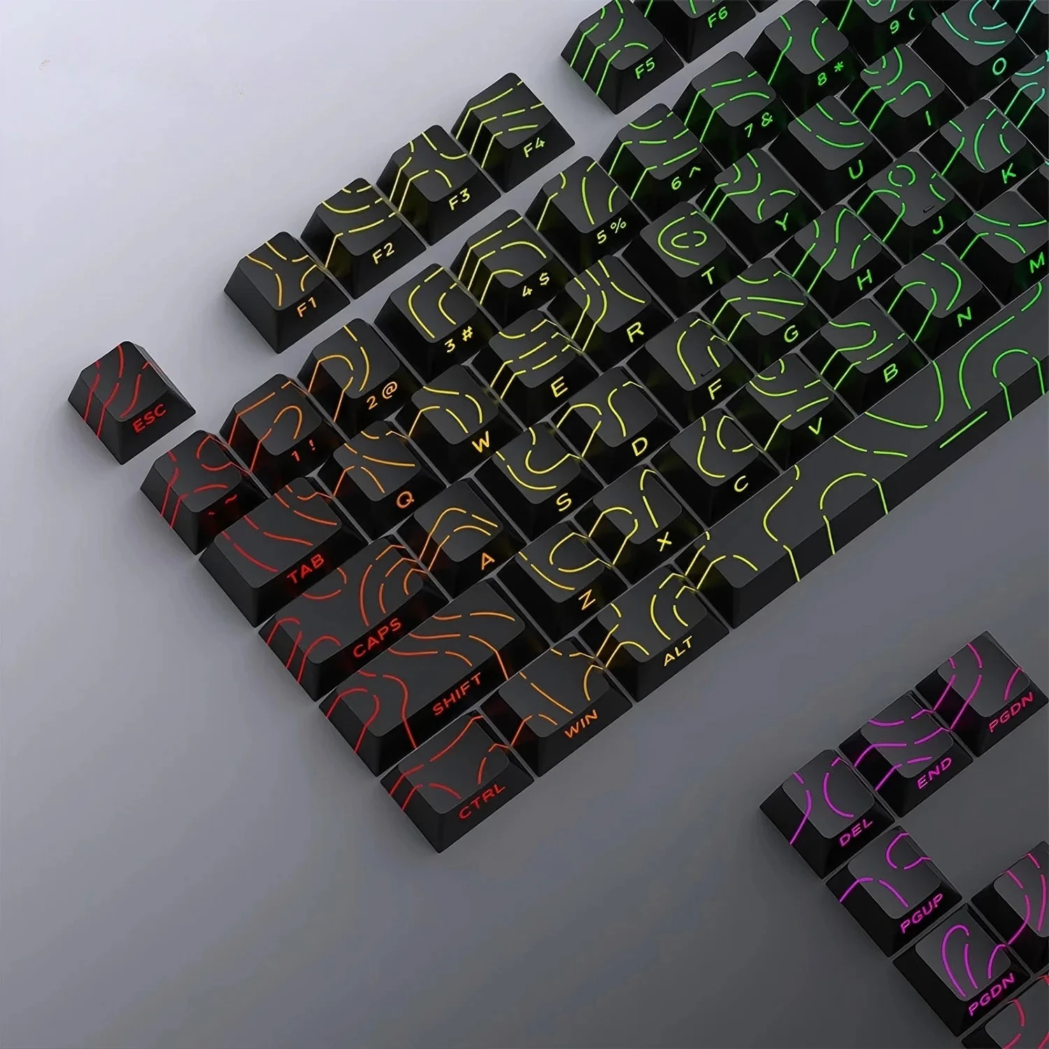 2026 Topografische Tastenkappen 4.0 Version Durchscheinend 98 Tasten PBT Cherry Profil Seitlich Bedruckt Hintergrundbeleuchtet für MX Gamer Mechanische Tastatur Image