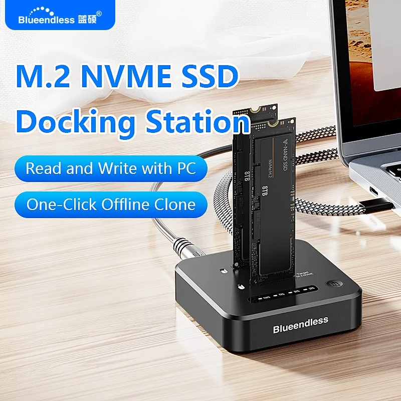 Blueendless Offline-Klon Dual-Bay M.2 NVME SSD Dockingstation 2-Bay M2 NVMe Kloner Typ C 10Gbps für PCIe NVME SSD-Gehäuse Image
