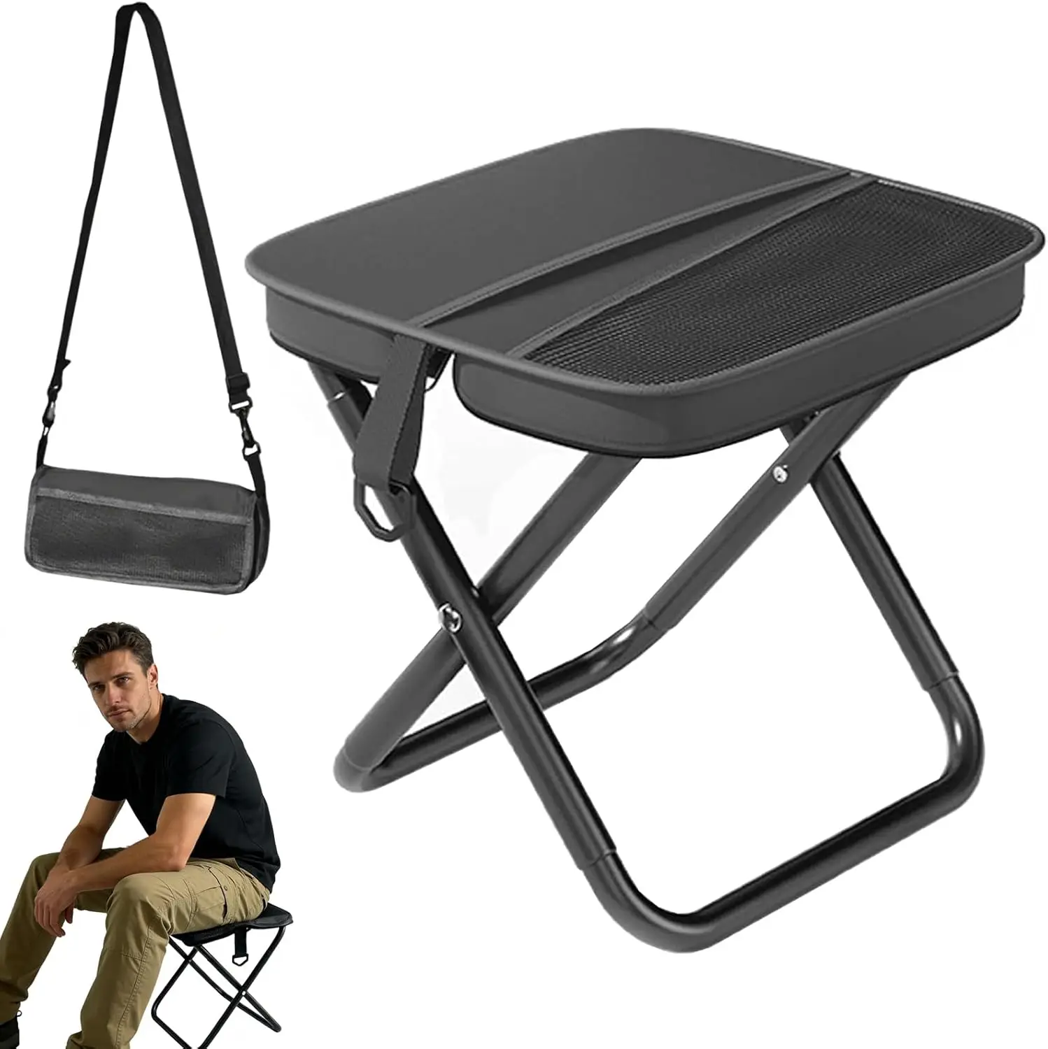 Klappbarer Outdoor-Hocker, Campinghocker, tragbarer Klapphocker mit Aufbewahrungstasche, Angelhocker für Camping, Wandern, Angeln, Strand