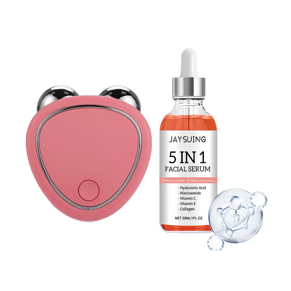 Mini Mikrostrom-Gesichtsgerät + Gesichtsserum-Set, EMS Gesichtslifting-Massagegerät Gesichtsformungs-Schönheitswerkzeug zur Verjüngung und Hautstraffung Image