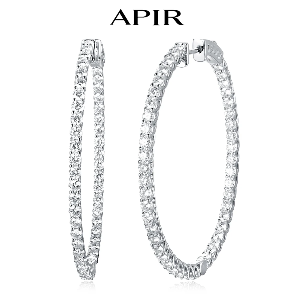 APIR D Farbe 50 MM Voller Moissanit Creolen für Frauen 925 Sterling Silber Labor-Erstellt Diamant Große Creolen Party edlen Schmuck