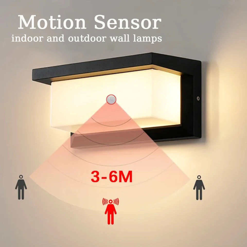 Lumière murale extérieure à détecteur de mouvement LED, étanche IP65, éclairage extérieur LED, lampes de porche, lampes de balcon, lampes de jardin, lampe murale extérieure