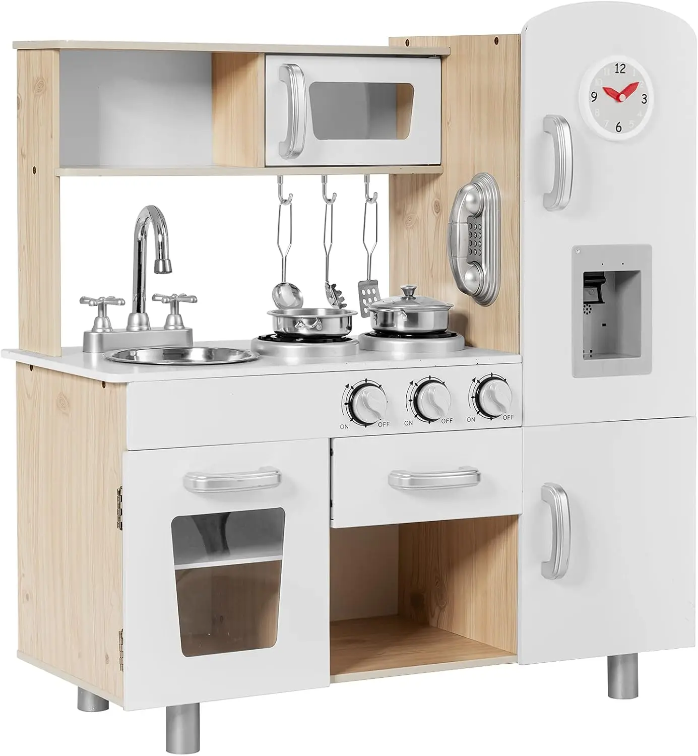 Cuisine pour enfants avec accessoires, cuisine de jeu avec lumière et son, cuisine en bois avec téléphone, cuisinière, réfrigérateur