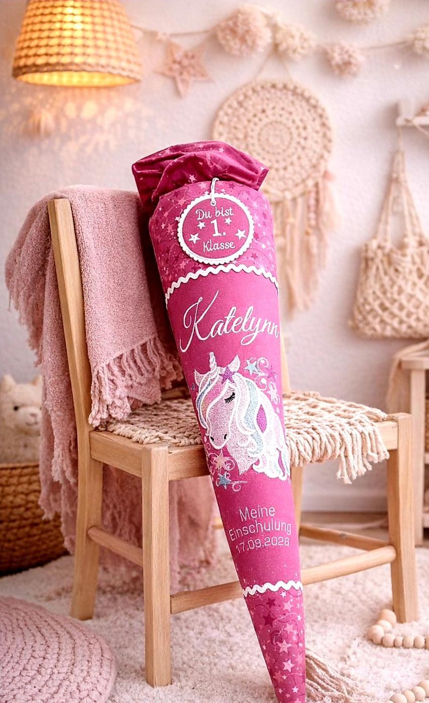"Cono scolastico unicorno, abbinato al modello Step by Step Bayala \"Marshmallow\", unicorno arcobaleno, cono scolastico in tessuto, sostenibile"