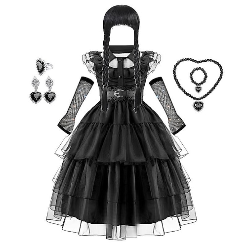 Gothic-Horror Dunkle Wissenschaft Cosplay Perücken Tüllkleider Zubehörset Punk Gothic for Mädchen Kinder Karneval Kindertag Maskerade Image