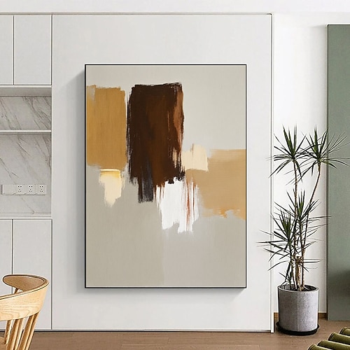 Handgemaltes, minimalistisches, abstraktes Leinwandbild in Braun-Beige, großformatig, beigefarben, weiß strukturiert, Wandkunst, neutrales Wabi-Sabi-Gemälde, beigefarbenes Dekorationsgemälde Image