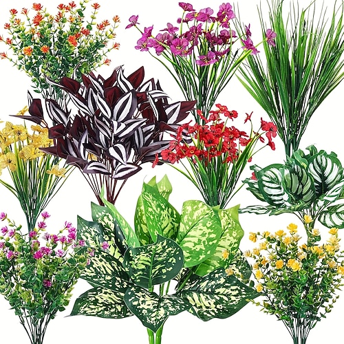 24 künstliche Buchsbaumzweige, UV-beständige Kunstpflanzen für den Innenbereich Hängende Pflanzen für draußen, Garten, Veranda, Blumenkasten, Zuhause, Hochzeit Landhausdekor Image