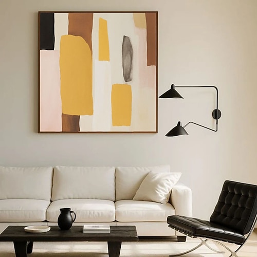 Ölgemälde, handgemalt, minimalistisch, abstrakt, Wabi-Sabi-Kunst, Mid-Century Modern, Farbblock-Poster, neutrale Boho-Wanddekoration, Pastell-Erdtöne, skandinavische Malerei Image