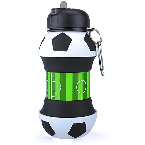 Faltbare Trinkflasche für Fußball, faltbare Silikon-Sportflasche für Jungen, Mädchen und Kinder, BPA-frei, auslaufsicher mit Karabinerhaken, ideal für Schule, Outdoor-Aktivitäten und Fußball – das Image