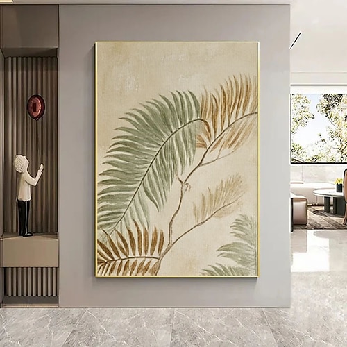 Handgemalte Leinwandbilder mit Palmenblättern, olivgrün, tropische Wanddekoration im Boho-Stil, Palmenblattgemälde, Küstenkunst, tropische Wanddekoration Image