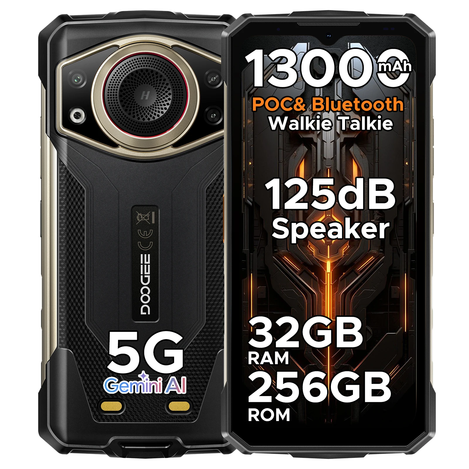 DOOGEE Fire 7 Ultra 5G Robustes Smartphone 125dB Lautsprecher POC-Unterstützung 6,6'' Bildschirm 13000mAh Akku 8GB 256GB Android 15 Smartphone NFC