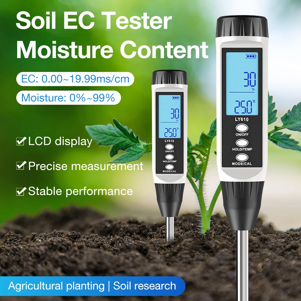 Tester Digitale per Terreno, Misuratore Portatile di EC/PH per Fiori e Piante, Rilevatore di Precisione per Giardino, Serra e Frutteto