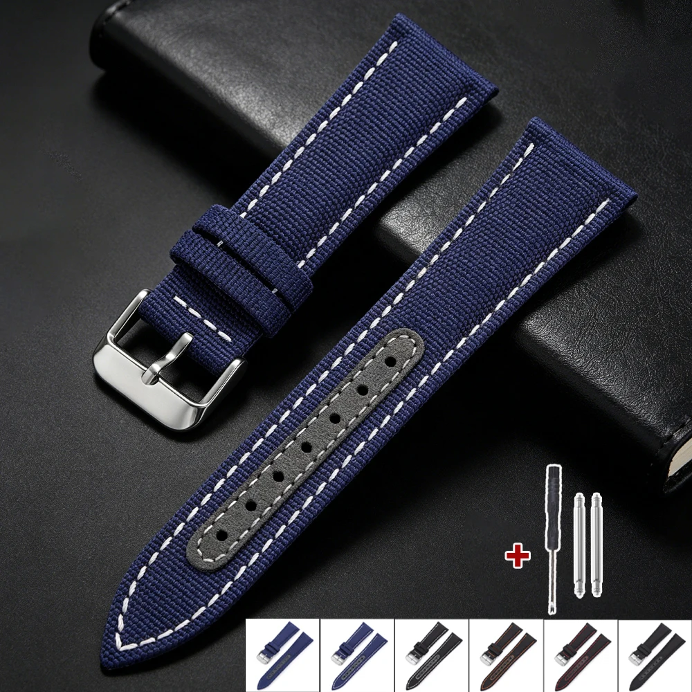 20mm 22mm Premium Segeltuch-Uhrenarmband Schwarzes Blaues Nylon-Armband für Omega für Seiko für Smartwatch Herrenbänder Image