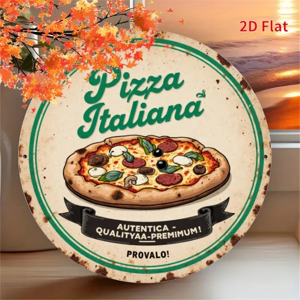 Vintage Pizza Aluminium Wandkunst, Italienische Küche Metallschild, Retro Pizzeria Dekor Image